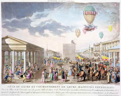 Sacred Festival and Coronation of their Imperial Majesties, View of the Place de la Concorde, Paris, engraved by Marchand, published 1806 by Louis Le Coeur